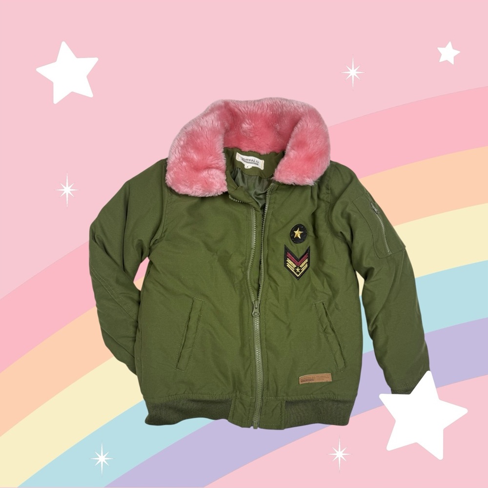 Buffalo David Bitton Green Jacket with Pink Collar